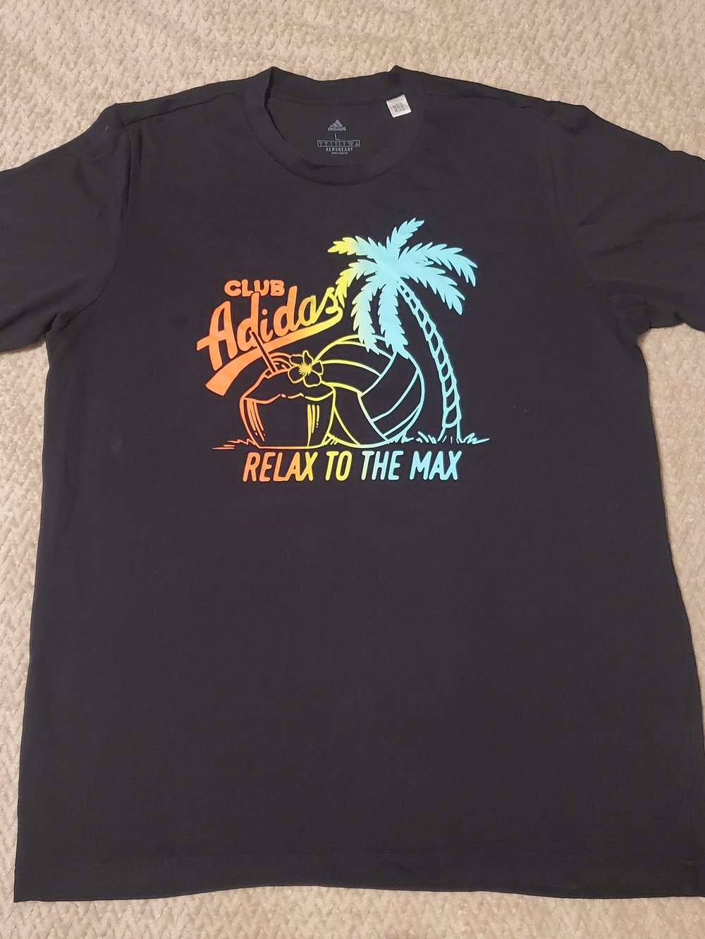 adidas Black Short Sleeve Tee with Neon Beach Graphic